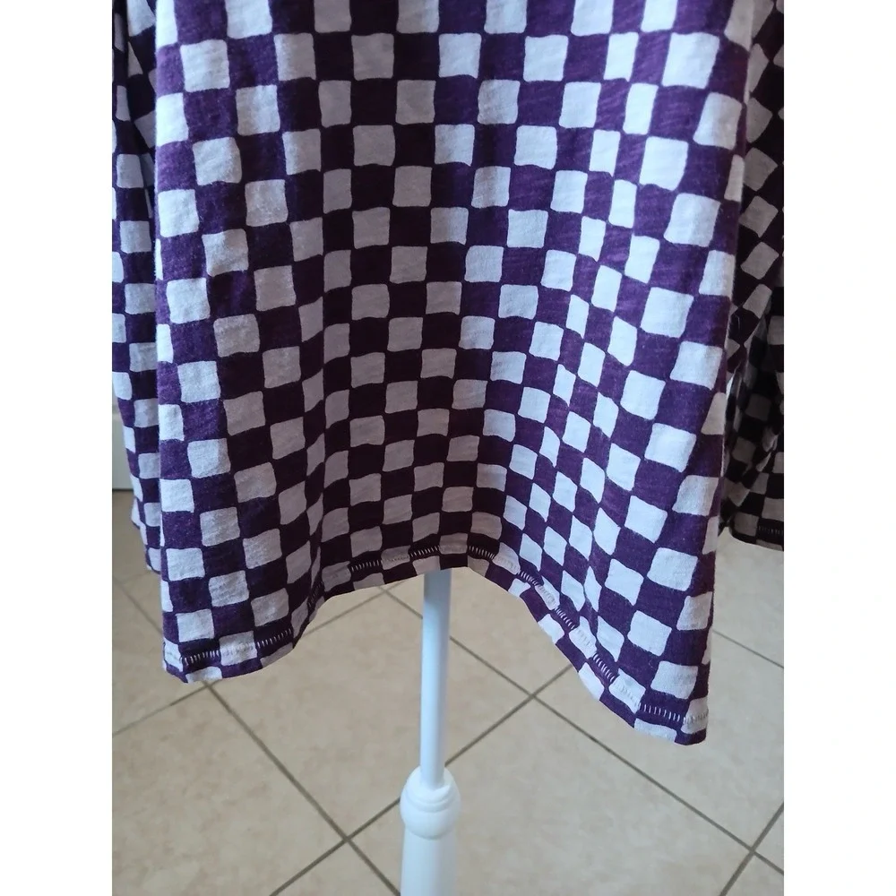 SONOMA Women Burgundy Plaid Long V-neck Sleeve‎ The Everyday Tee Shirt Top 2X